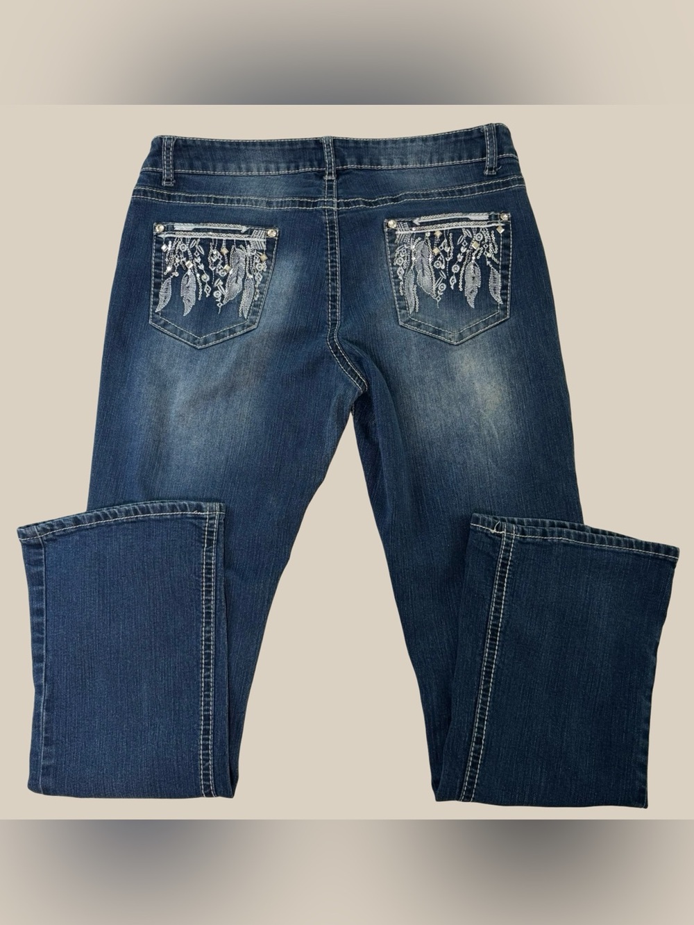 cg l cg Embellished Pocket Bootcut Jeans Dark Wash Embroidered Western SZ 12